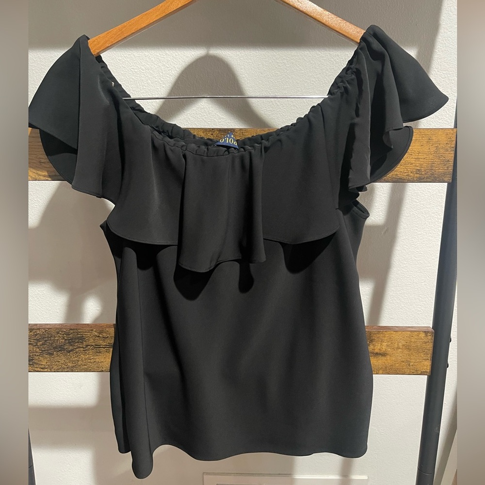 Polo by Ralph Lauren Black Sleeveless Ruffled Blouse